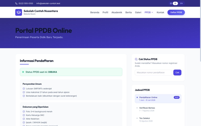 Portal PPDB online — informasi penerimaan siswa baru dan tombol mulai pendaftaran